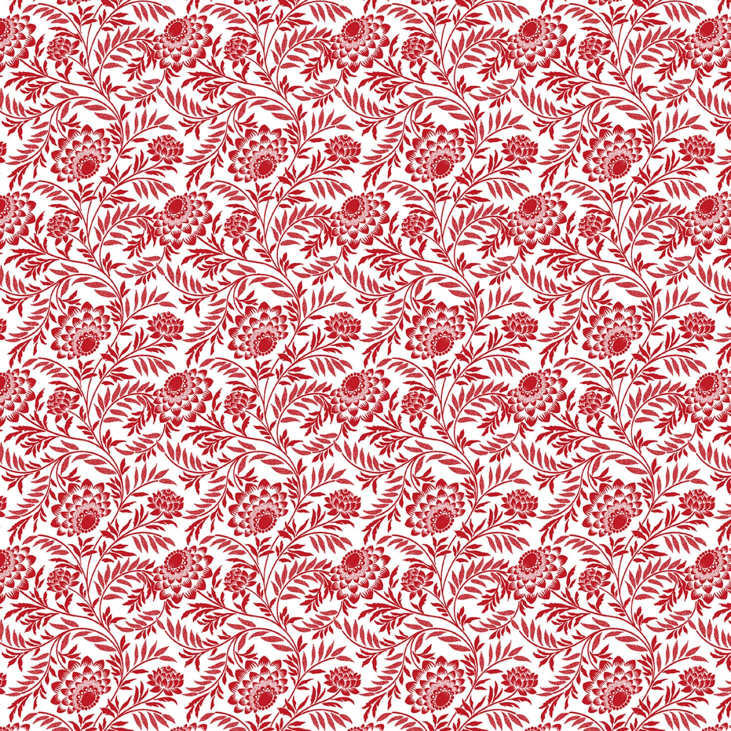 Fabric, Garden Redwork Red Elegant Floral CD2357-Red