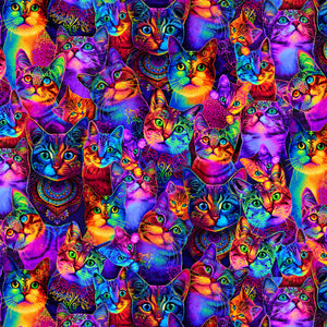 Fabric, Multi Packed Rainbow Cats  CD3031