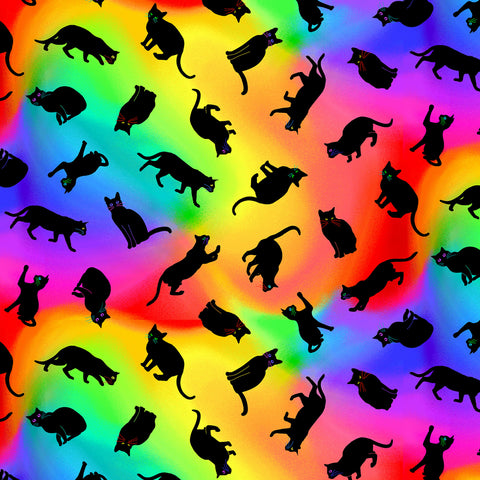 Fabric, Multi Packed Rainbow Cats  CD3033