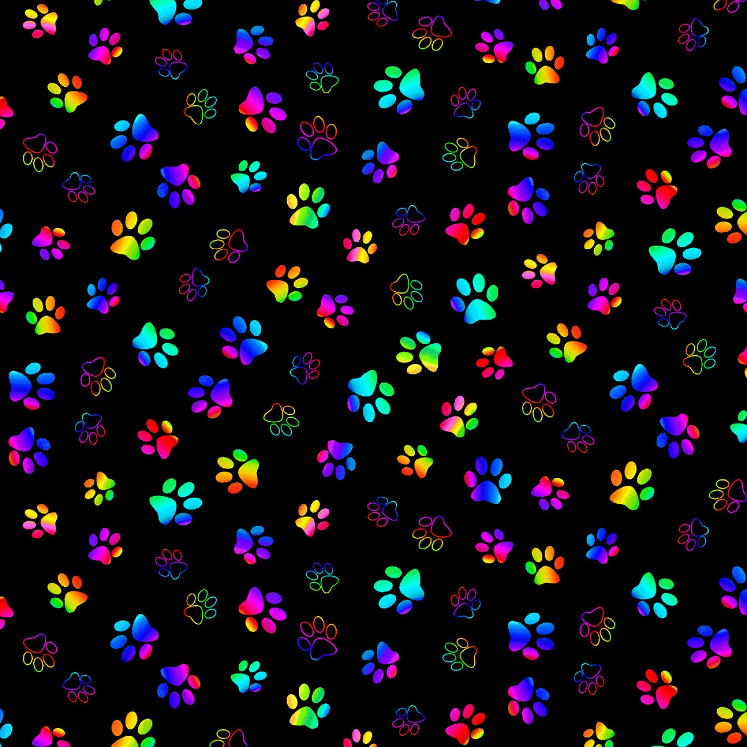 Fabric, Multi Black Rainbow Paw Prints  CD3035-Black