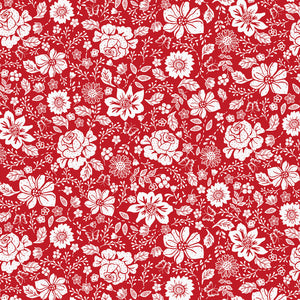 Fabric, Garden Redwork, Red Large Redwork Floral CD3101-Red