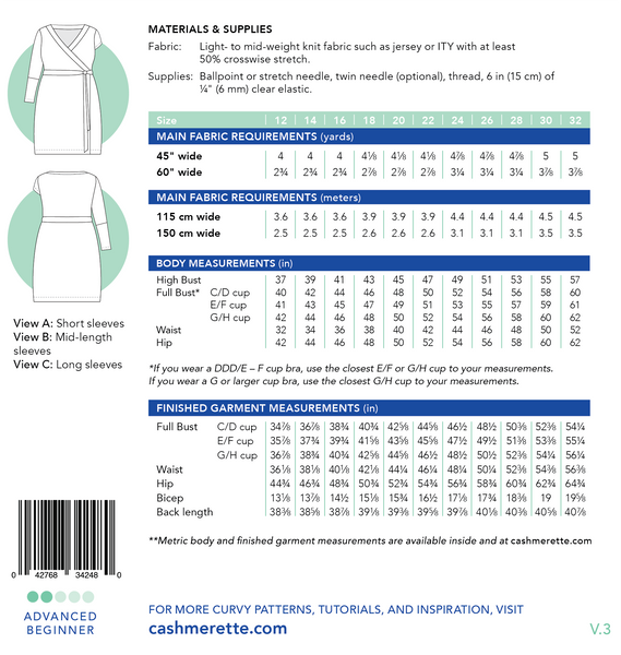 Pattern, Cashmerette Appleton Dress in 2 Sizes