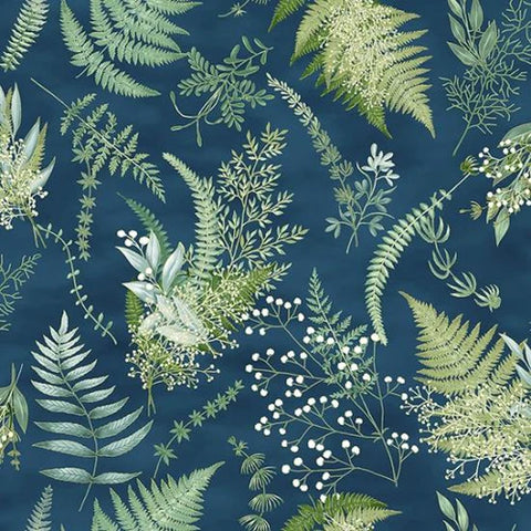 Fabric, Chickadee Cheer, Teal Gold Frond, 27174-21