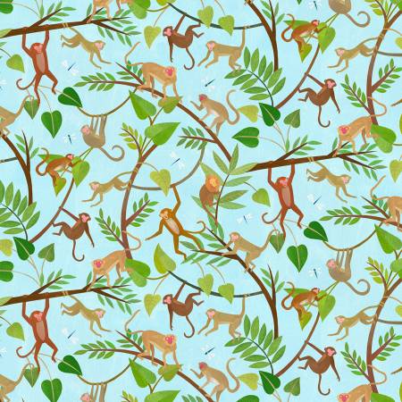 Fabric, Jungle Menagerie, Sky Five Little Monkeys DDC12017-SKYX