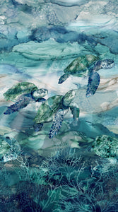 Fabric, Sea Breeze, Turtles Continuous Yardage, Blue Multi DP27095-44