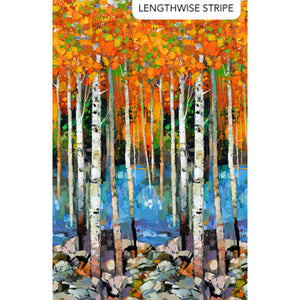 Fabric, Silent Lake Continuous Yardage Autumn Trees Orange Multi DP27251-54