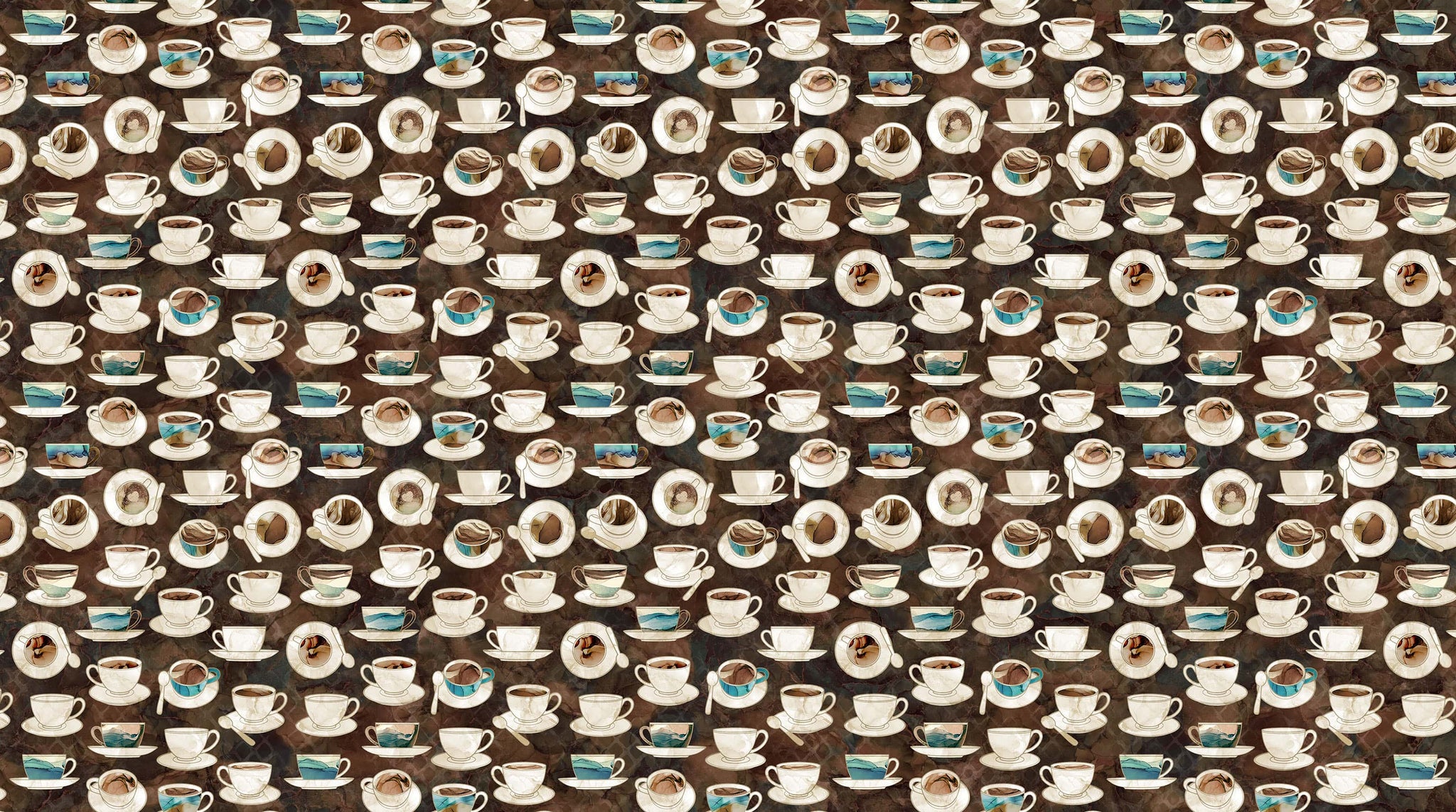 Fabric, Barista, Cups and Saucers Brown Multi DP27698-36