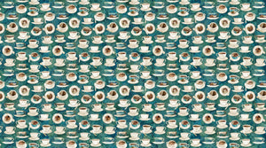 Fabric, Barista, Cups and Saucers, Dark Teal Multi DP27698-68