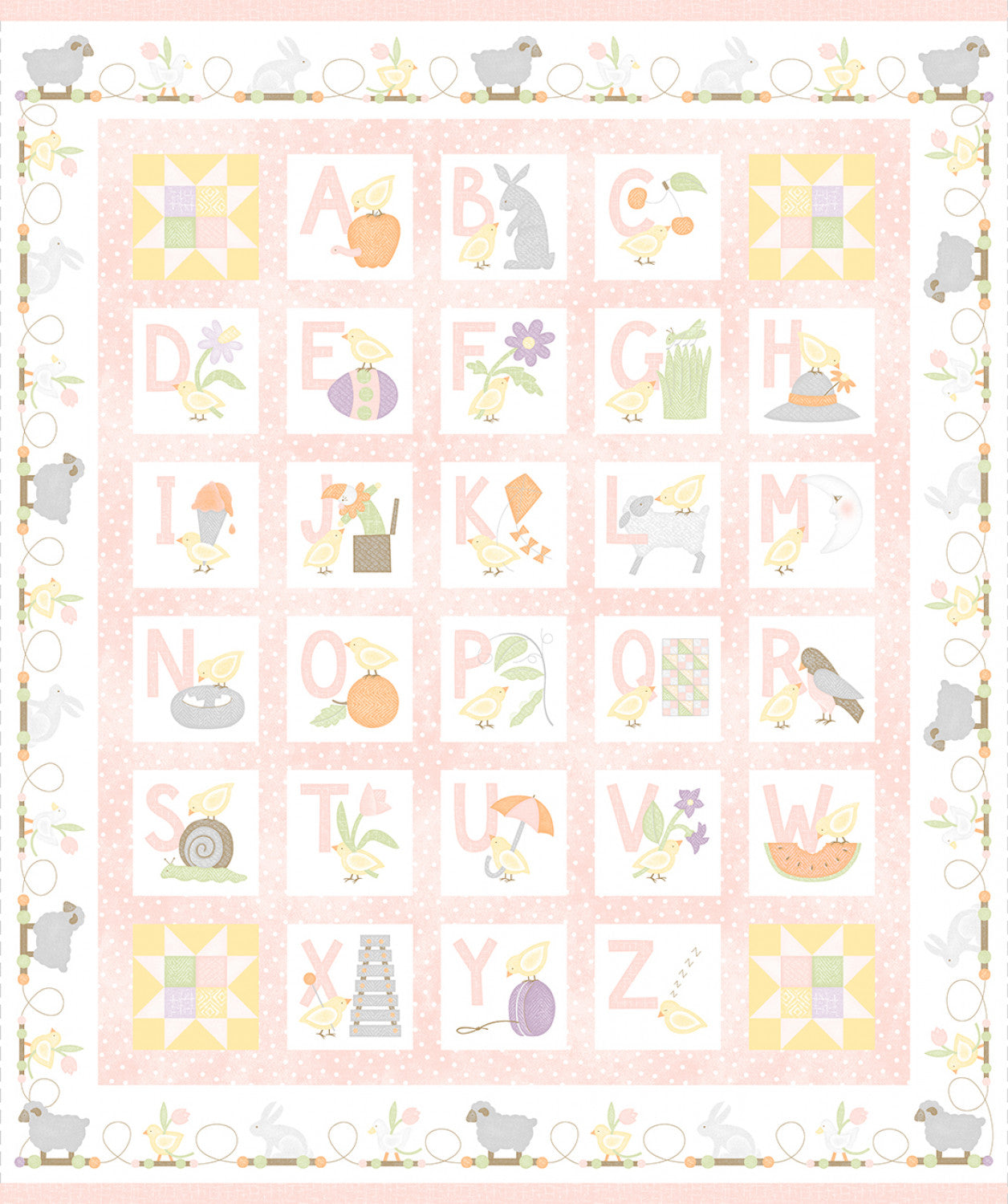 Fabric, Flannel, Little Chicks Flannel, Pink Alphabet Panel 36in F10560M-P