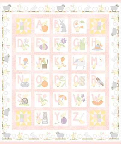 Fabric, Flannel, Little Chicks Flannel, Pink Alphabet Panel 36in F10560M-P