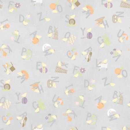 Fabric, Little Chicks Flannel, Grey Alphabet Tossed  F10562M-K