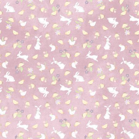 Fabric, Little Chicks Flannel, Purple Bunnies & Chicks #F10563M-VR