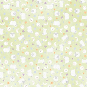 Fabric, Little Chicks Flannel, Green Lambies & Moon  F10564M-G