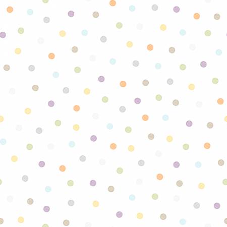 Fabric, Little Chicks Flannel, White Multi Dots  F10565M-W