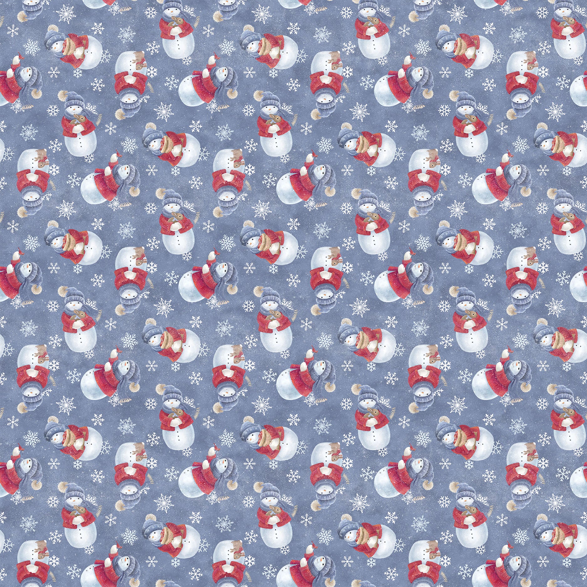 Fabric Flannel, Little Donkey's Christmas: Dark Blue Multi, Snowman Toss     F25328-44