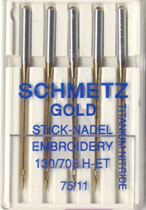 Schmetz Gold Titanium Embroidery Machine Needle Size 75/11,