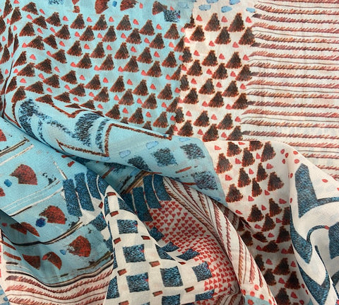 Fabric, Diva, Woven Polyester, Turquoise/Coral 1911
