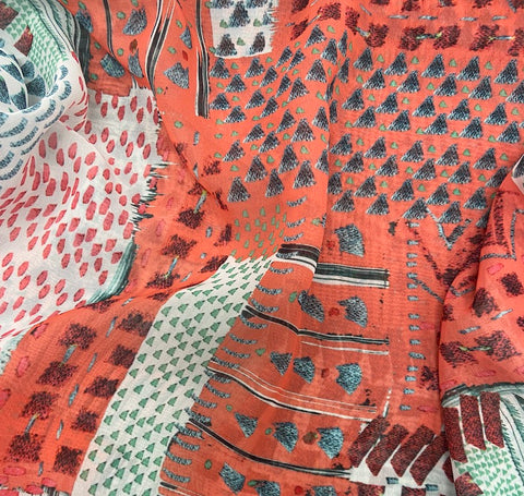 Fabric, Diva, Woven Polyester, Coral/Jade 1911