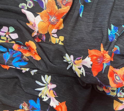 Fabric, Diva, Knit Polyester Black/Orange Floral 2268