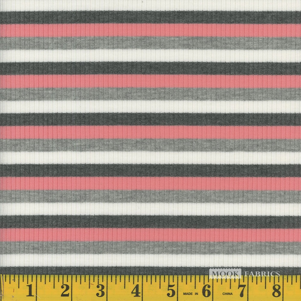 Fabric, Knit, 4 x 2 Rib Multi Stripes Peach 126835