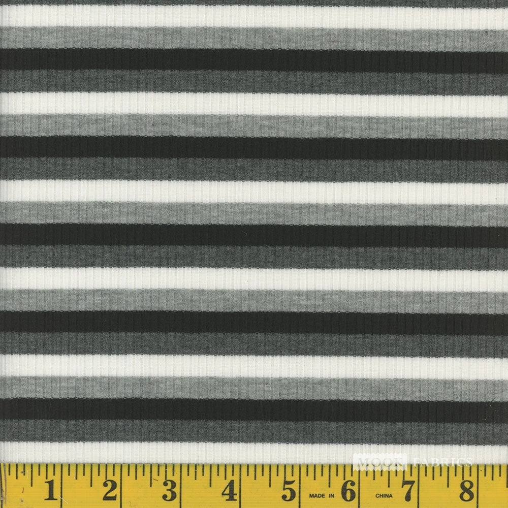 Fabric, Knit, 4 x 2 Rib Multi Stripes Black 126838