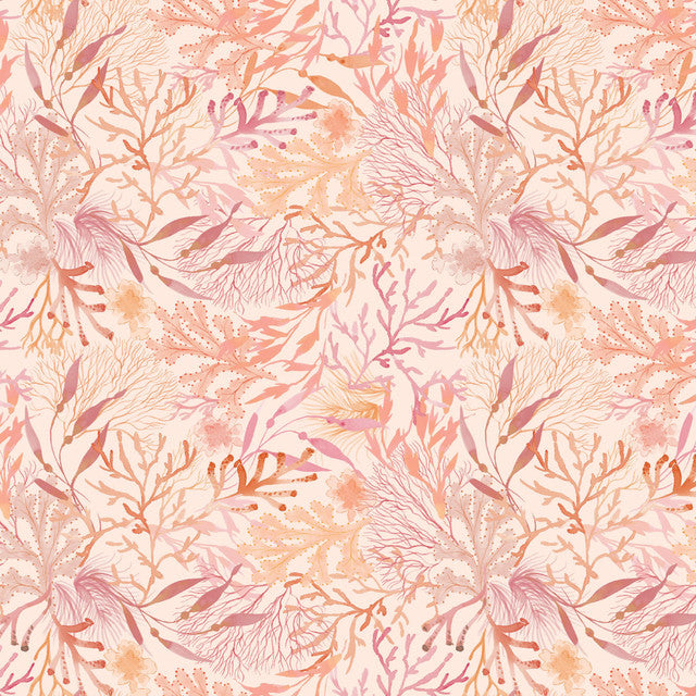 Fabric, Seascape Coral Seaweed - Peach/Pink  MAS10672-CP