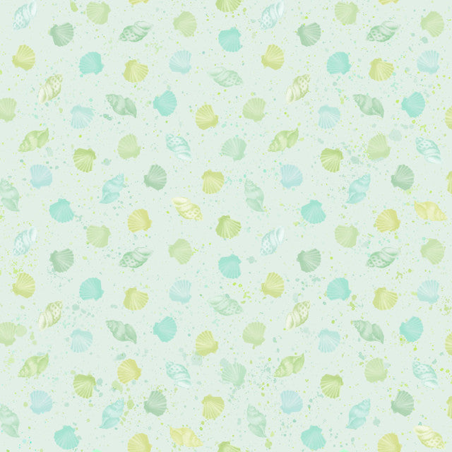 Fabric, Seascape Tossed Shells - Aqua  MAS10674-Q