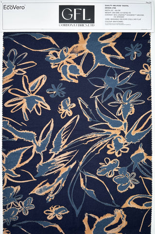 Fabric, Melrose Knit, Navy/Camel Floral #2788