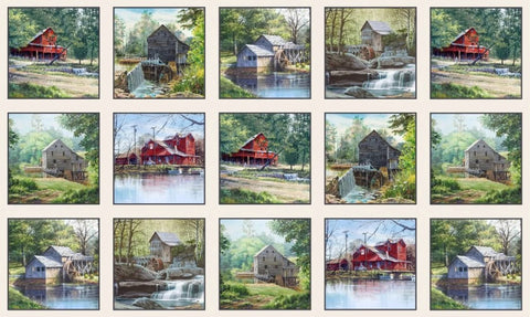 Fabric Panel, Old Millstream, Waterwheels, #024