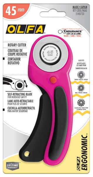 Rotary Cutter, Magenta Ergonomic 45mm, RTY-2DX-MAG