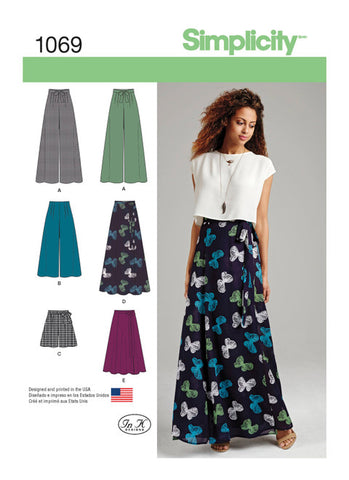 Pattern, SIMPLICITY 1069  Misses' Wide-Leg Pants or Shorts & Skirts in 2 Lengths