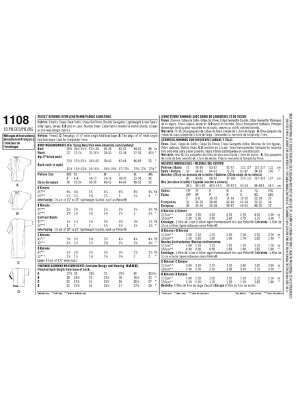 Pattern, SIMPLICITY 1108 Misses' Kimonos in Different Styles