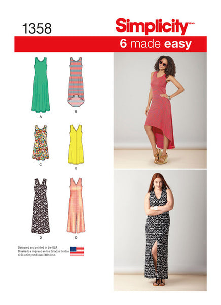 Pattern, SIMPLICITY 1358 Misses' Knit Dresses with Neckline Variations