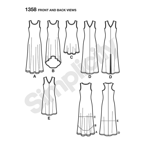 Pattern, SIMPLICITY 1358 Misses' Knit Dresses with Neckline Variations