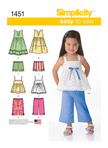 Pattern, SIMPLICITY 1451 Toddlers' Dresses, Top, Cropped Pants and Shorts