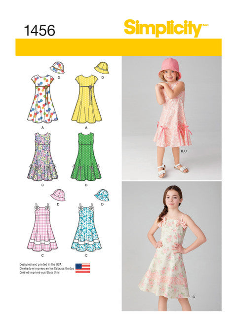 Pattern, SIMPLICITY 1456 Child's & Girls' Dress with Bodice Variations and Hat