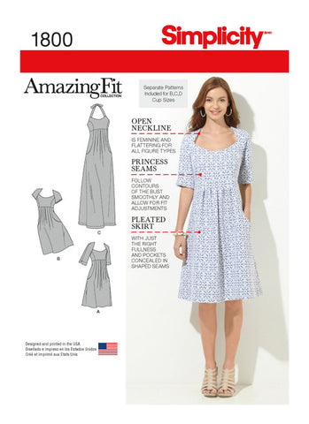 Pattern, SIMPLICITY 1800 Misses' & Plus Size Amazing Fit Dresses