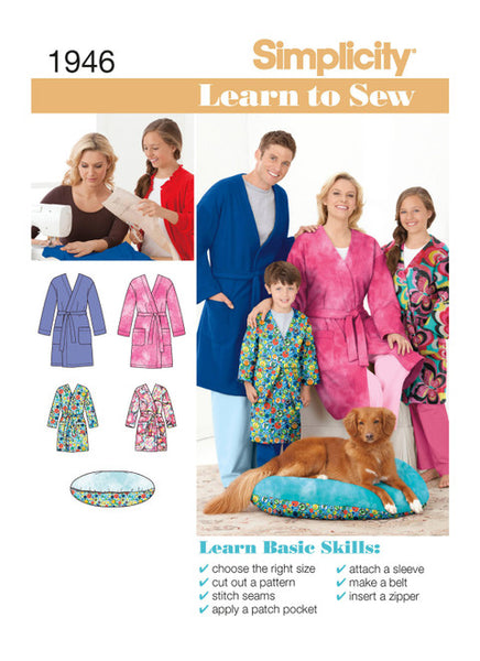 Pattern, SIMPLICITY 1946 Learn to Sew Child's, Teens' & Adults' Robe