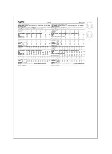 Pattern, SIMPLICITY 3002, Misses' and Women's Blouses