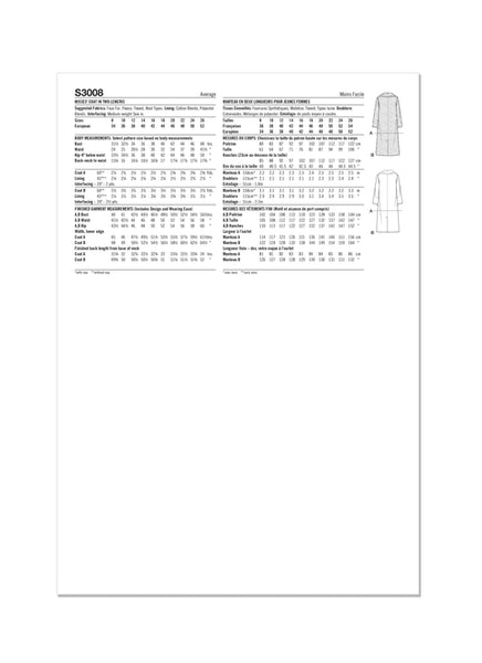 Pattern, SIMPLICITY 3008, Misses' Coat in Two Lengths