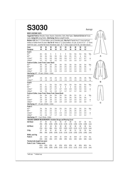 Pattern, SIMPLICITY 3030, Men's Costume Suits