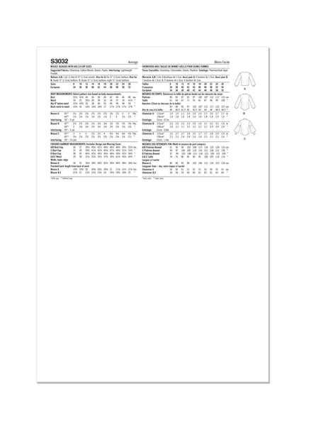 Pattern, SIMPLICITY 3032, Misses' Blouses