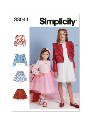 Pattern, SIMPLICITY 3044, Children's and Girls' Skirts, Jacket and Knit Top