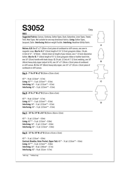 Pattern, SIMPLICITY 3052, Bags