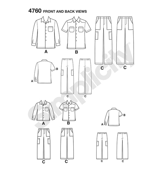 Pattern, SIMPLICITY 4760 Boys' & Men's Shirts and Pants