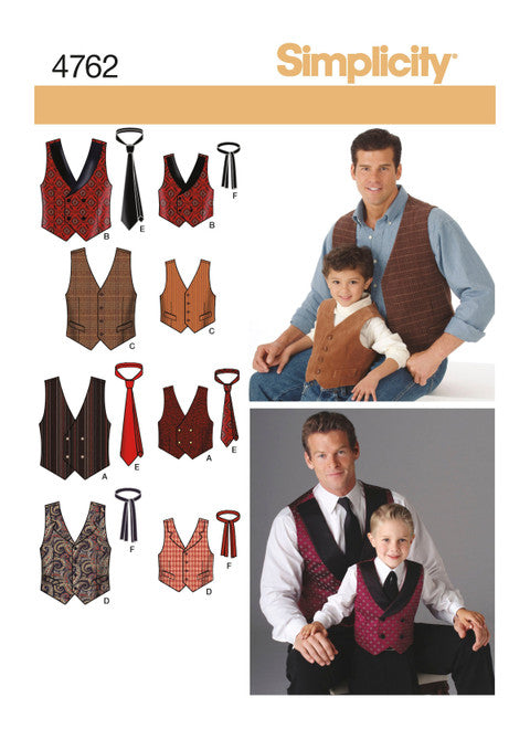 Pattern, SIMPLICITY 4762 Boys' & Men's Vests and Ties