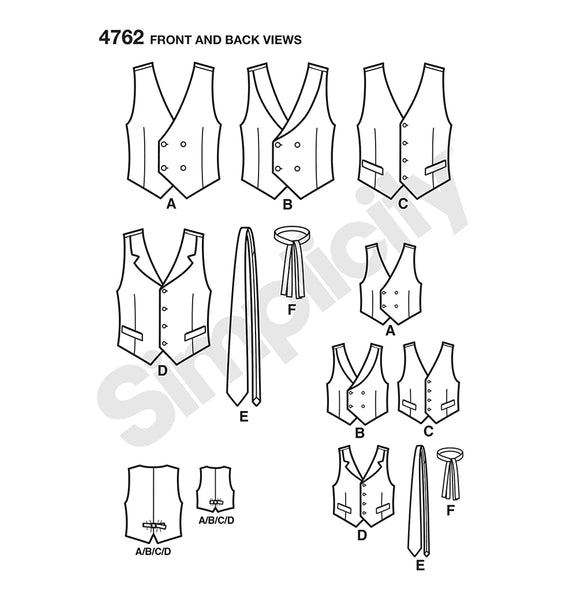 Pattern, SIMPLICITY 4762 Boys' & Men's Vests and Ties