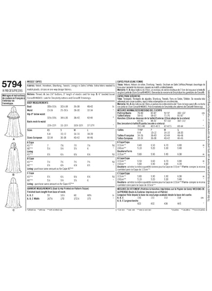 Pattern, SIMPLICITY 5794 Misses' Capes