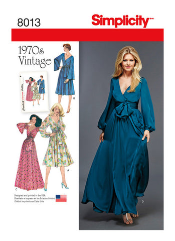 Pattern, SIMPLICITY 8013 Misses' Vintage 1970s Dresses