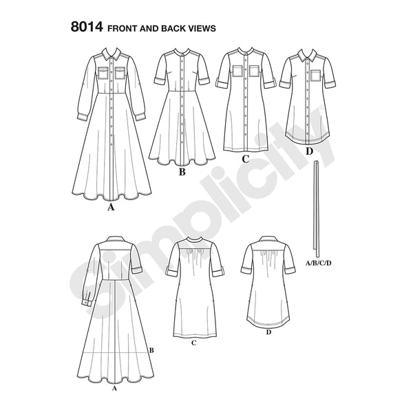 Pattern, SIMPLICITY 8014 Misses' Shirt Dress